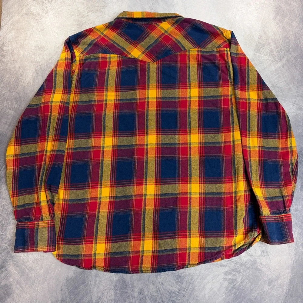 Levi's Flannel Shirt Mens XXL Red Yellow Blue Plaid Western Cotton Button Down